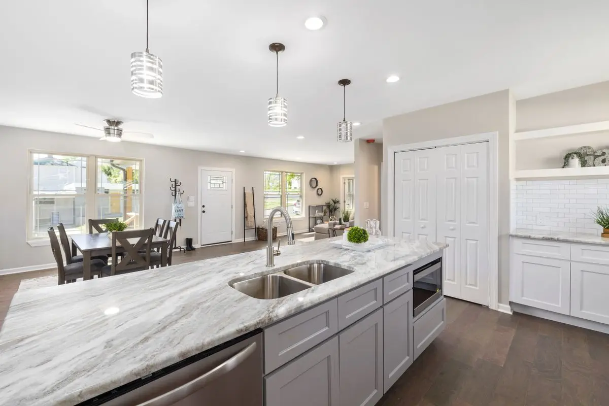 A bright residential kitchen with cabinets and counters. Wheaton.