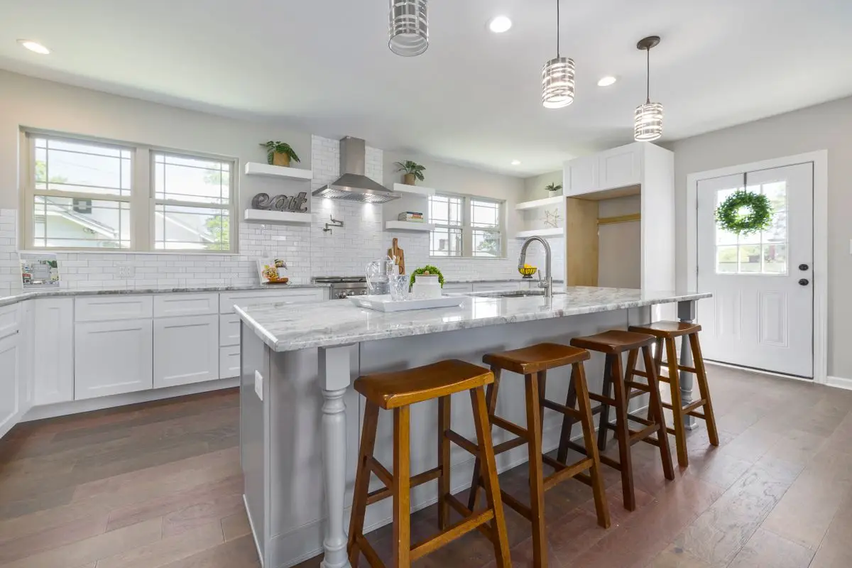 A bright residential kitchen with cabinets and counters. Wheaton.